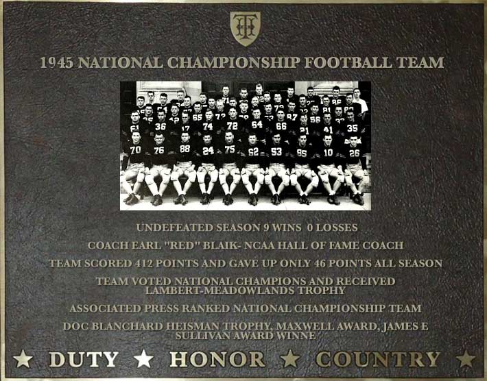 Dedication plaque for the 1945 National Championship Football Team.