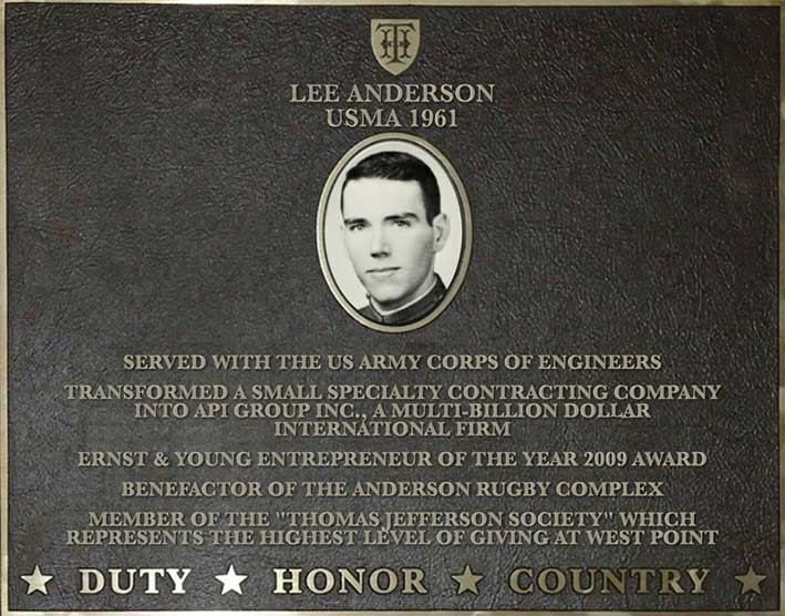 Dedication plaque in honor of Lee Anderson, USMA 1961