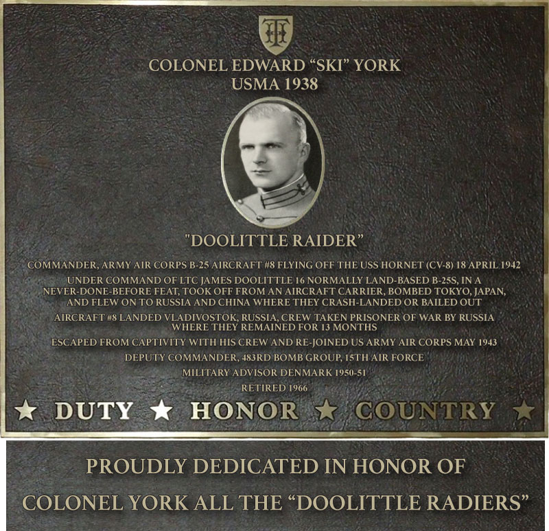 Dedication plaque in honor of Colonel Edward 'Ski' York, USMA 1938