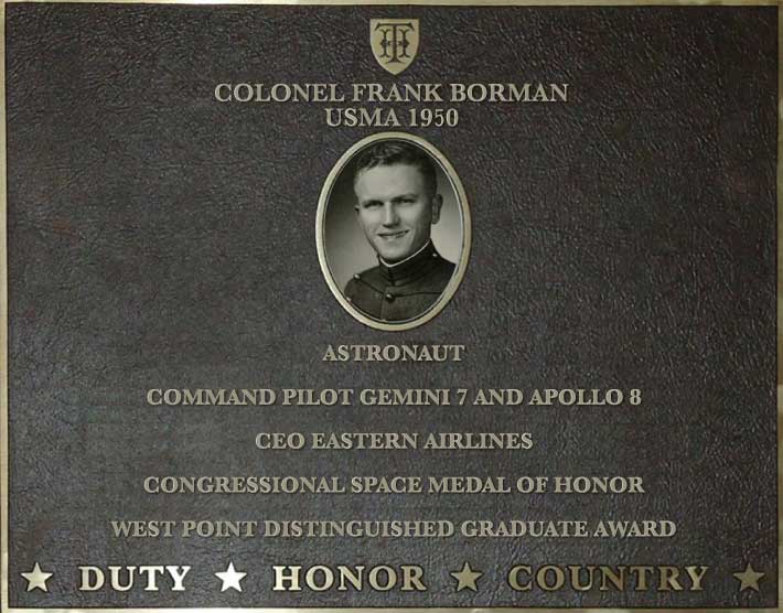 Dedication plaque for Colonel Frank Borman, USMA 1950