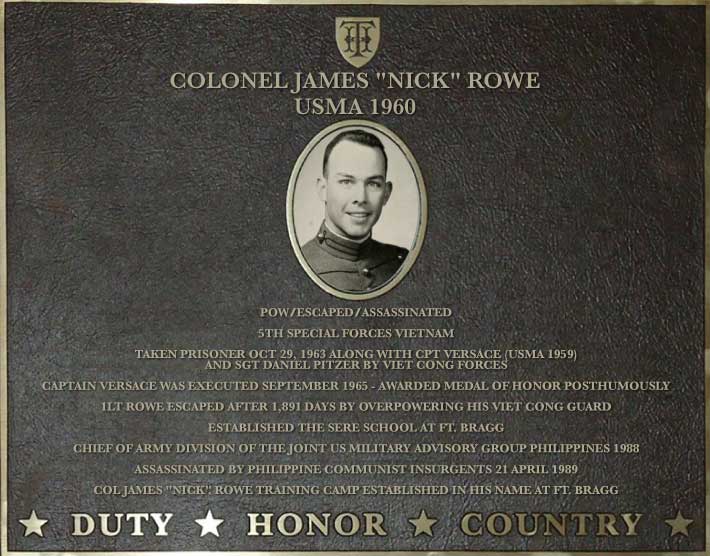 Dedication plaque in honor of Colonel James 'Nick' Rowe, USMA 1960
