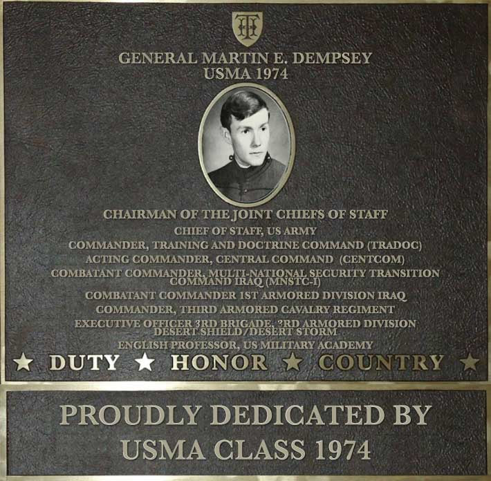 Dedication plaque in honor of General Martin E. Dempsey, USMA 1974