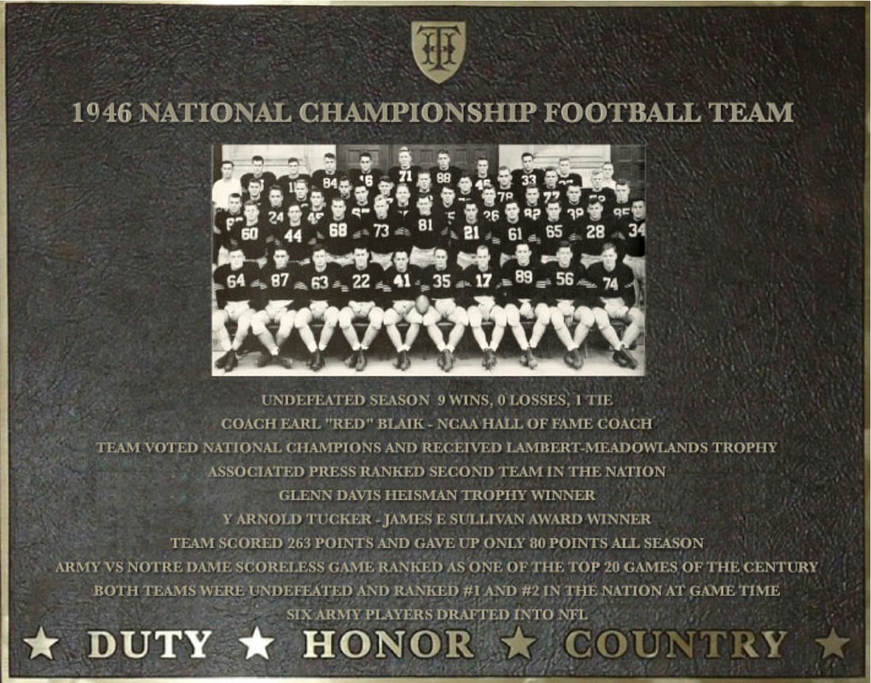 Dedication plaque for the 1946 National Championship Football Team