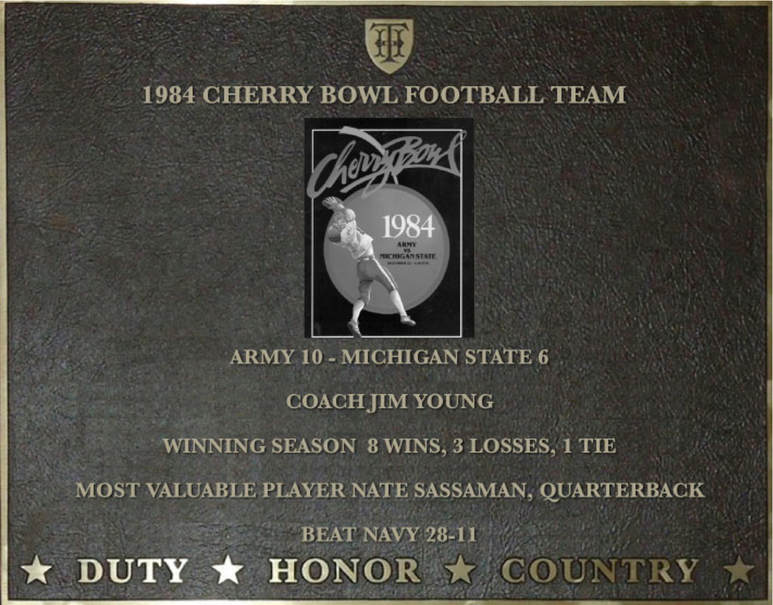 Dedication plaque for the 1984 Cherry Bowl Football Team