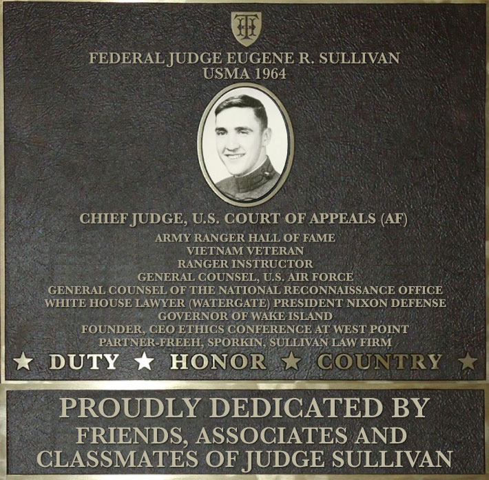 Dedication plaque in honor of Federal Judge Eugene R. Sullivan, USMA 1964