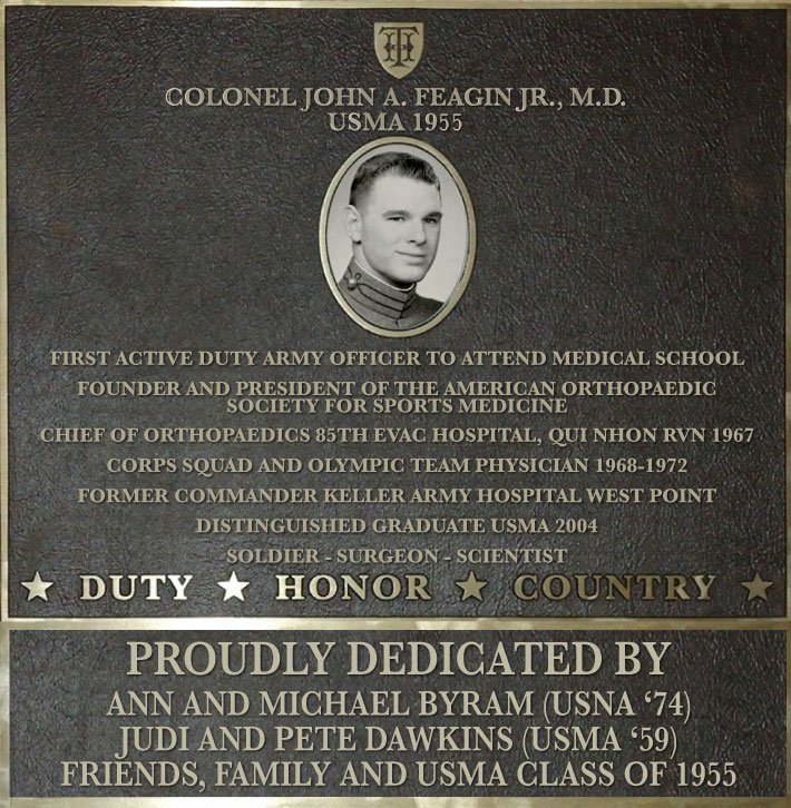 Dedication plaque in honor of Colonel John A. Feagin Jr., M.D., USMA 1955