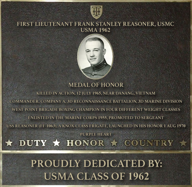 Dedication plaque in honor of First Lieutenant Frank Stanley Reasoner, USMC, USMA 1962