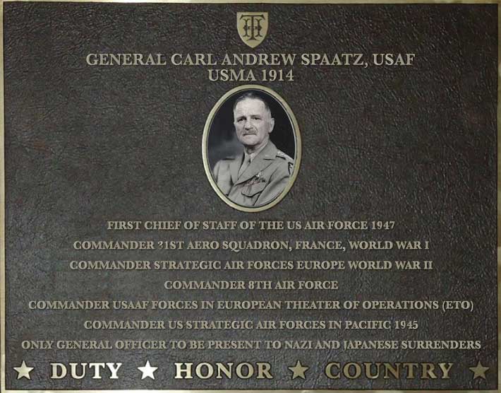 Dedication plaque for General Carl Andrew Spaatz, USAF, USMA 1914