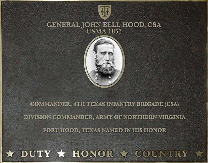 Dedication plaque for General John Bell Hood, CSA, USMA 1853