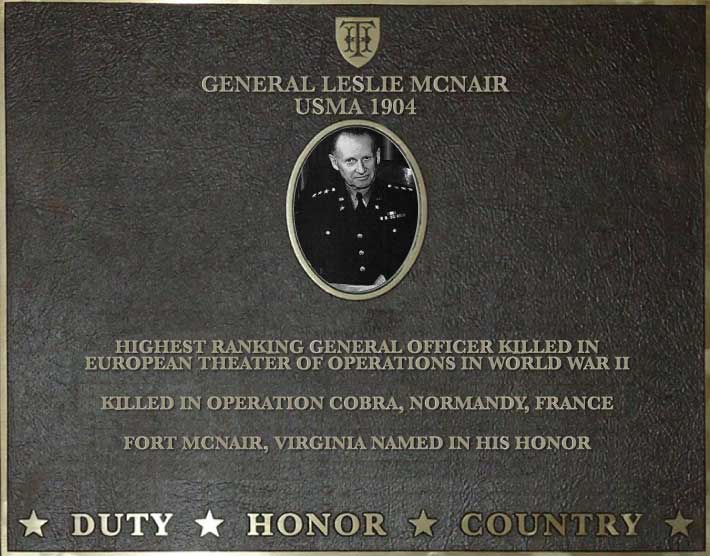 Dedication plaque for General Leslie McNair, USMA 1904