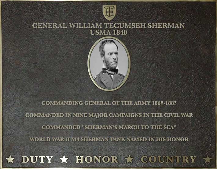 Dedication plaque for General William Tecumseh Sherman, USMA 1840