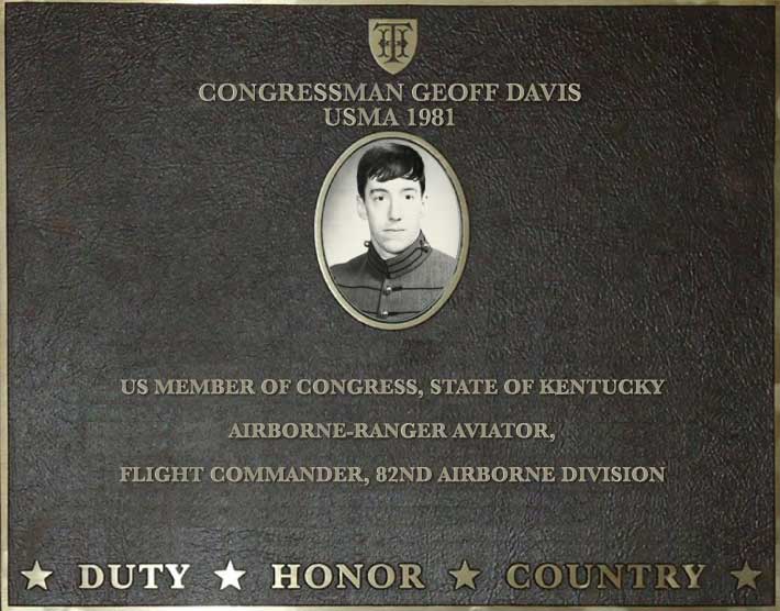 Dedication plaque for Congressman Geoff Davis, USMA 1981