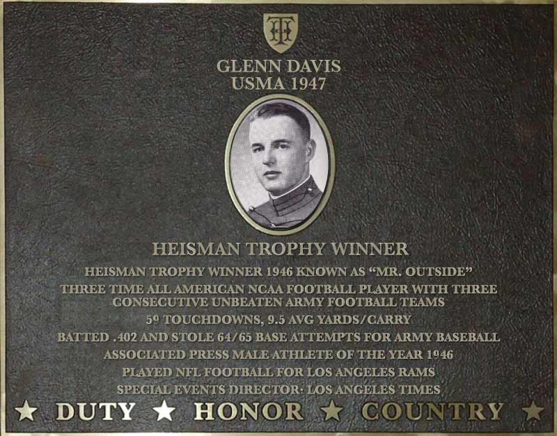 Dedication plaque for Glenn Davis, USMA 1947