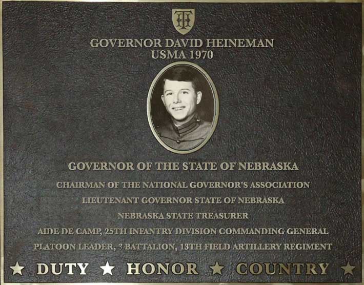 Dedication plaque for Governor David Heineman, USMA 1970