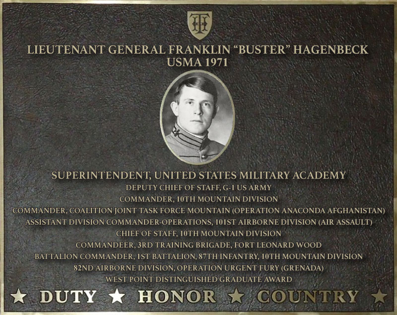 Dedication plaque in honor of Lieutenant General Franklin 'Buster' Hagenbeck, USMA 1971