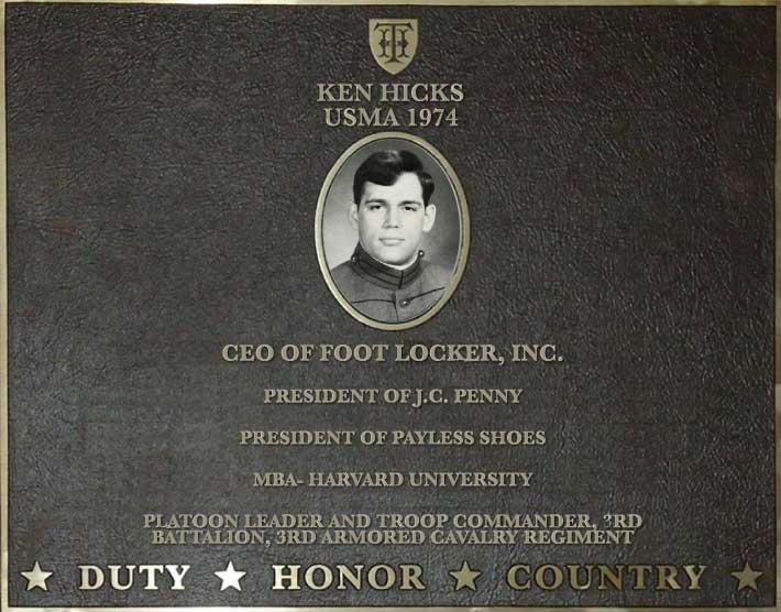 Dedication plaque for Ken Hicks, USMA 1974