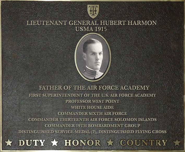 Dedication plaque for Lieutenant General Hubert Harmon, USMA 1915