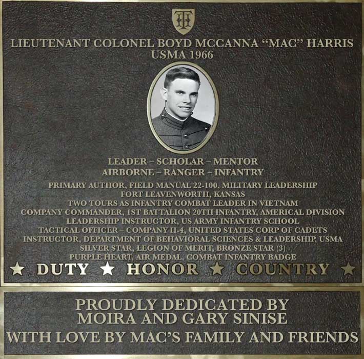 Dedication plaque in honor of Lieutenant Colonel Boyd McCanna 'Mac' Harris, USMA 1966