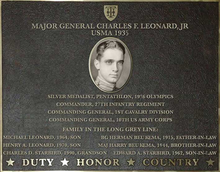 Dedication plaque for Major General Charles F. Leonard Jr., USMA 1935