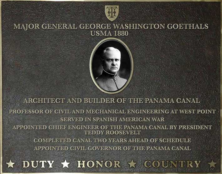 Dedication plaque for Major General George Washington Goethals, USMA 1880