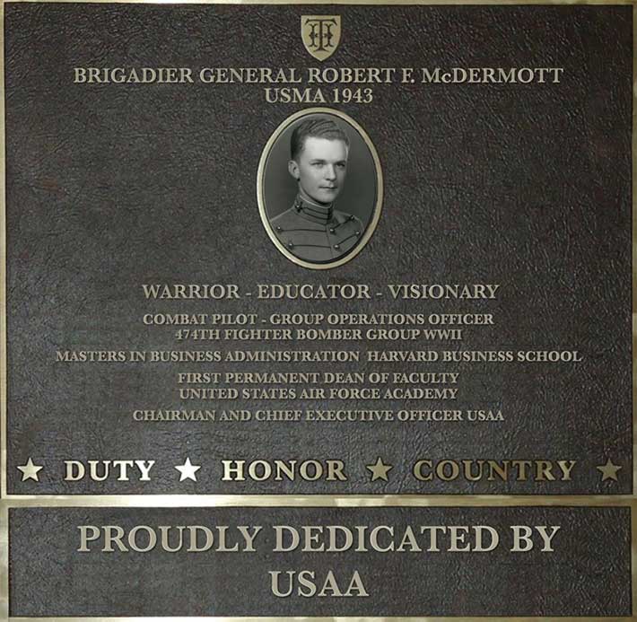 Dedication plaque in honor of Brigadier General Robert F. McDermott, USMA 1943