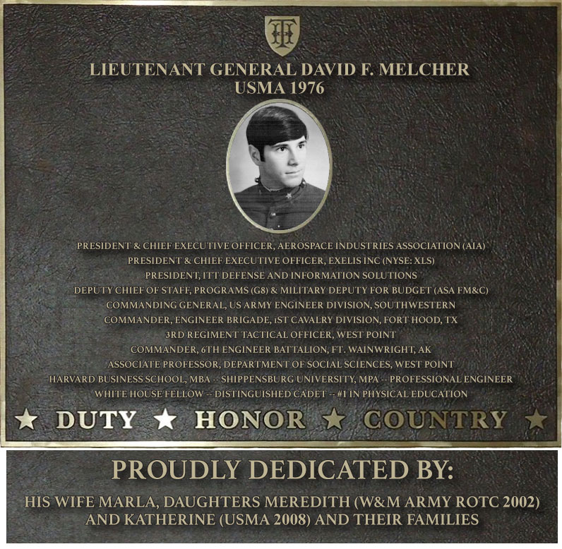 Dedication plaque in honor of Lieutenant General David F. Melcher, USMA 1976