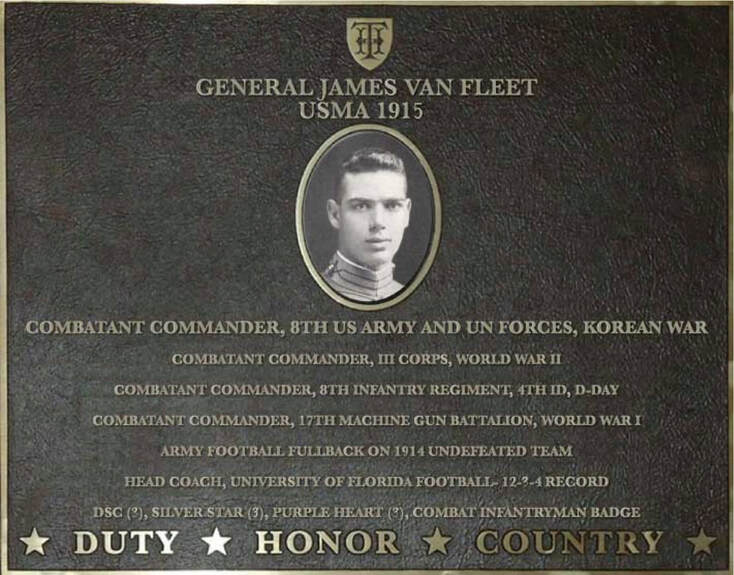 Dedication plaque for General James Van Fleet, USMA 1915