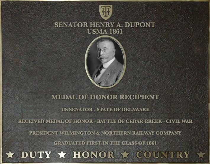 Dedication plaque for Senator Henry A. DuPont, USMA 1861