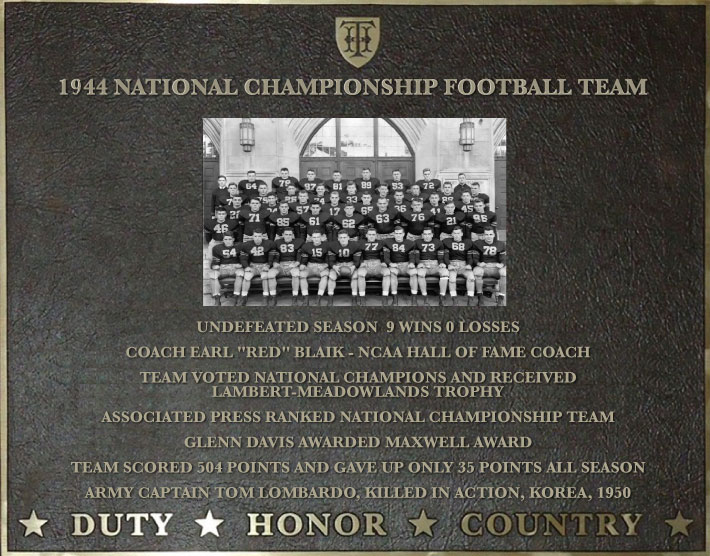 Dedication plaque for the 1944 National Championship Football Team.