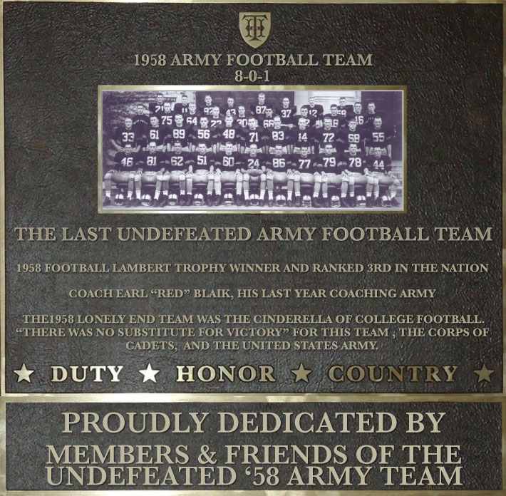 Dedication plaque in honor of the 1958 Army Football Team