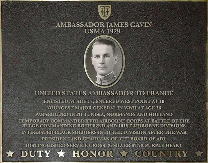 Dedication plaque for Ambassador James Gavin, USMA 1929