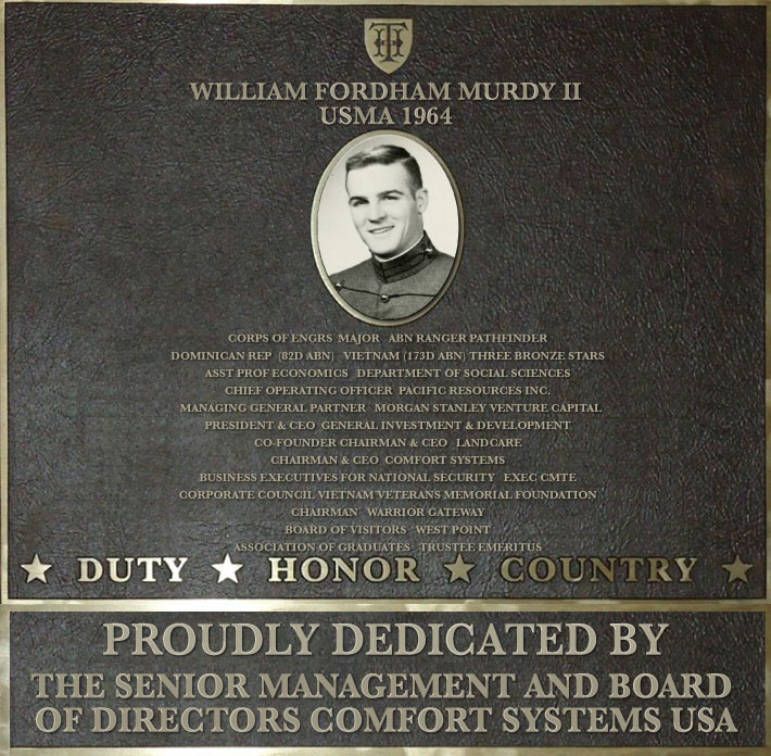 Dedication plaque in honor of William Fordham Murdy II, USMA 1964