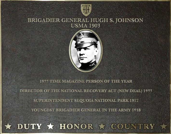 Dedication plaque for Brigadier General Hugh S. Johnson, USMA 1903