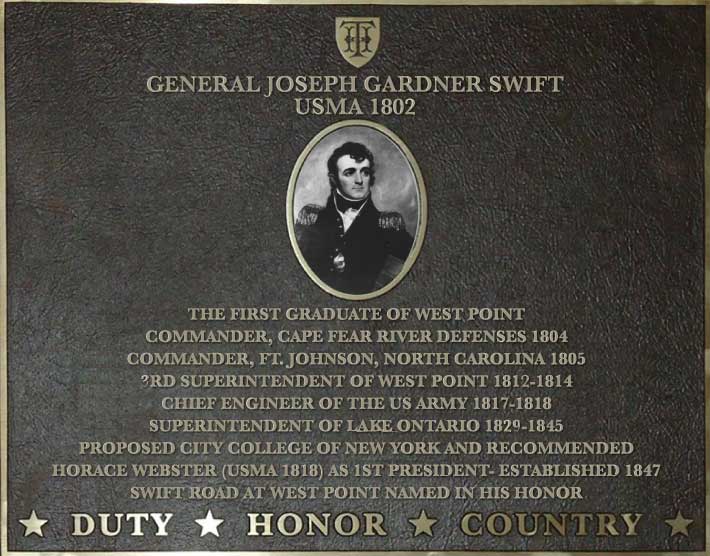Dedication plaque for General Joseph Gardner Swift, USMA 1802