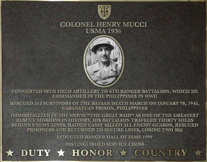 Dedication plaque for Colonel Henry Mucci, USMA 1936