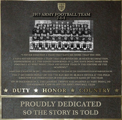 Plaque honoring the 1953 Army Football Team