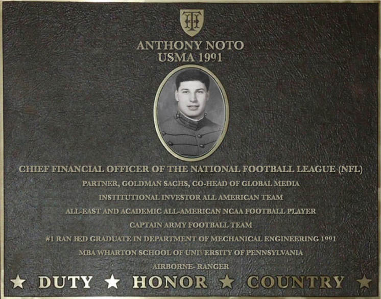 Dedication plaque for Anthony Noto, USMA 1991