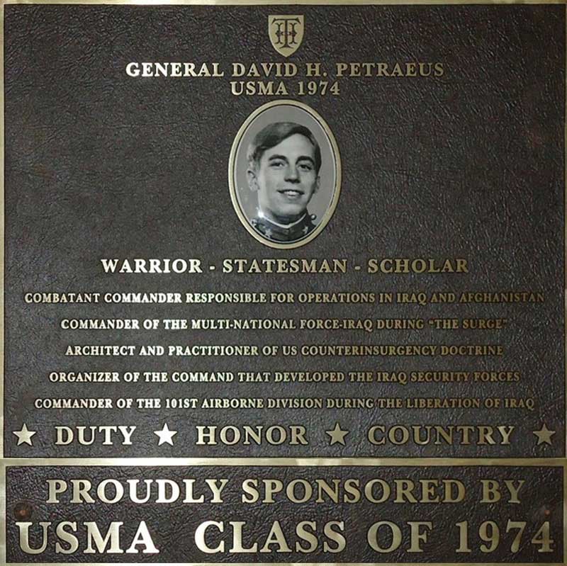 Dedication plaque in honor of General David H. Petraeus, USMA 1974