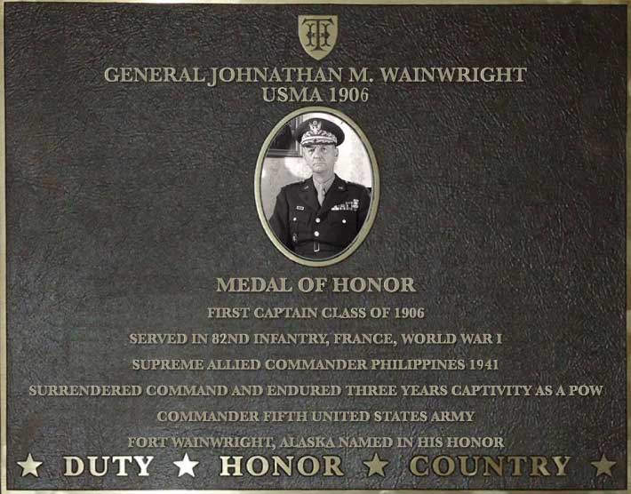Dedication plaque for General Johnathan M. Wainwright, USMA 1906