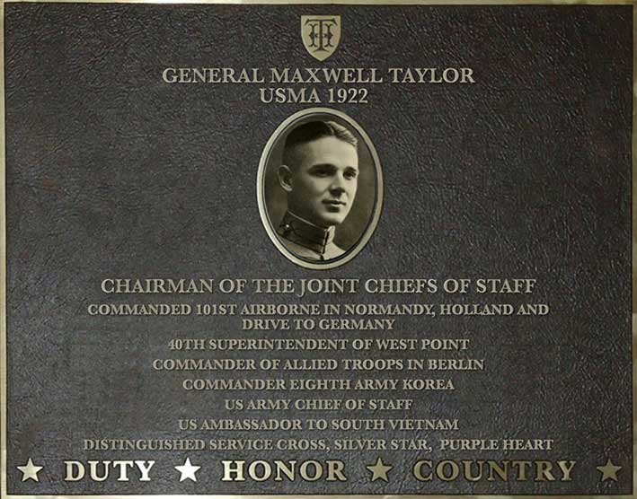 Dedication plaque for General Maxwell Taylor, USMA 1922