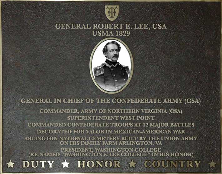 Dedication plaque for General Robert E. Lee, CSA, USMA 1829