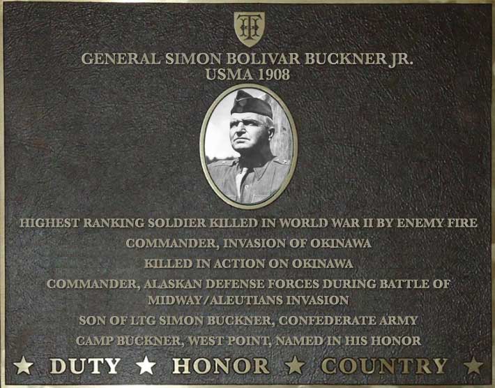 Dedication plaque for General Simon Bolivar Buckner Jr., USMA 1908
