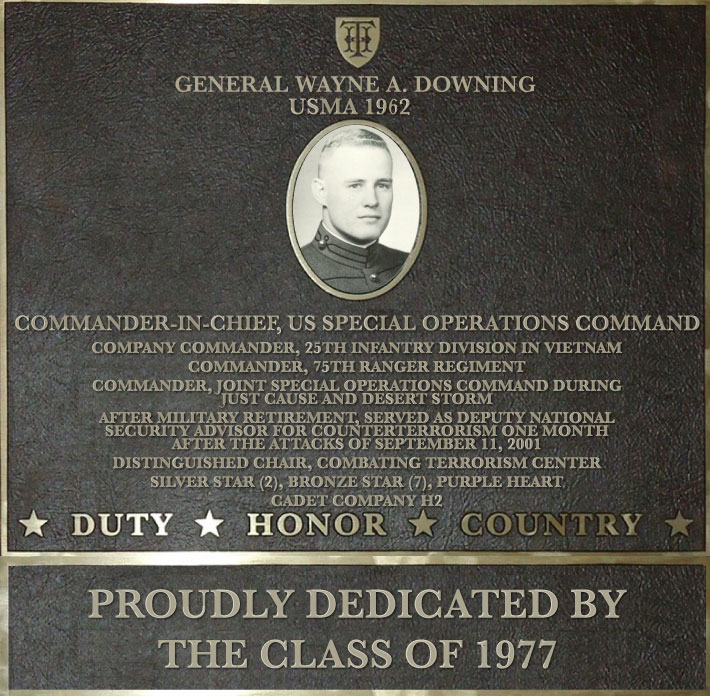 Dedication plaque in honor of General Wayne A. Downing, USMA 1962