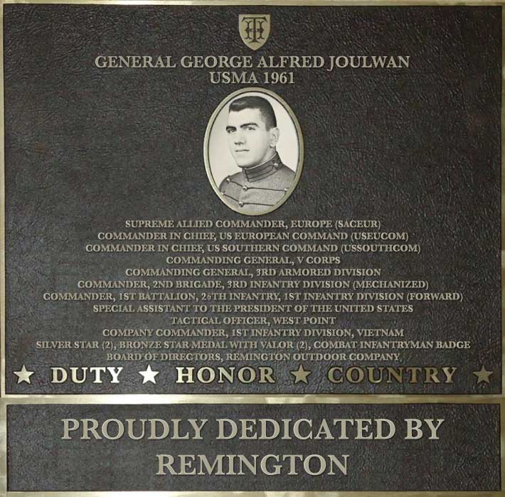 Dedication plaque in honor of General George Alfred Joulwan, USMA 1961