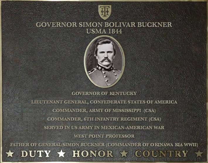 Dedication plaque for Governor Simon Bolivar Buckner, USMA 1844