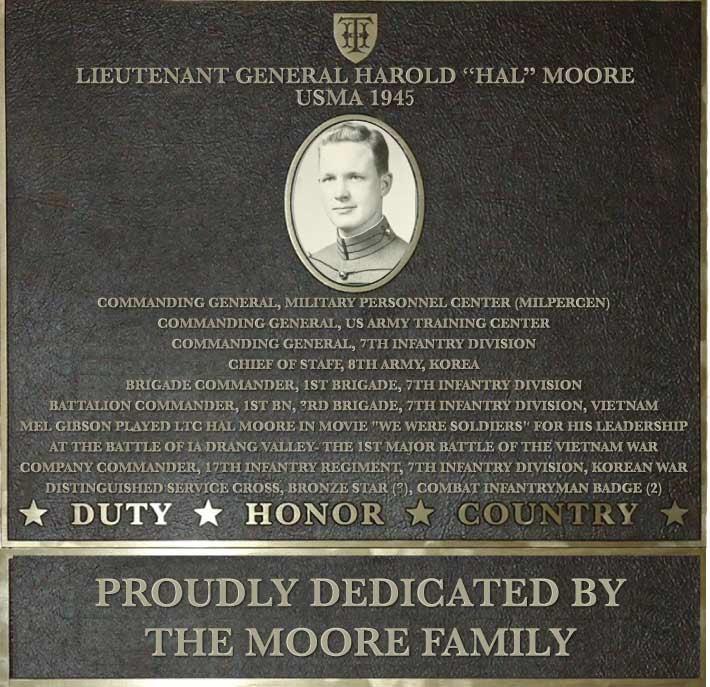 Dedication plaque in honor of Lieutenant General Harold 'Hal' Moore, USMA 1945