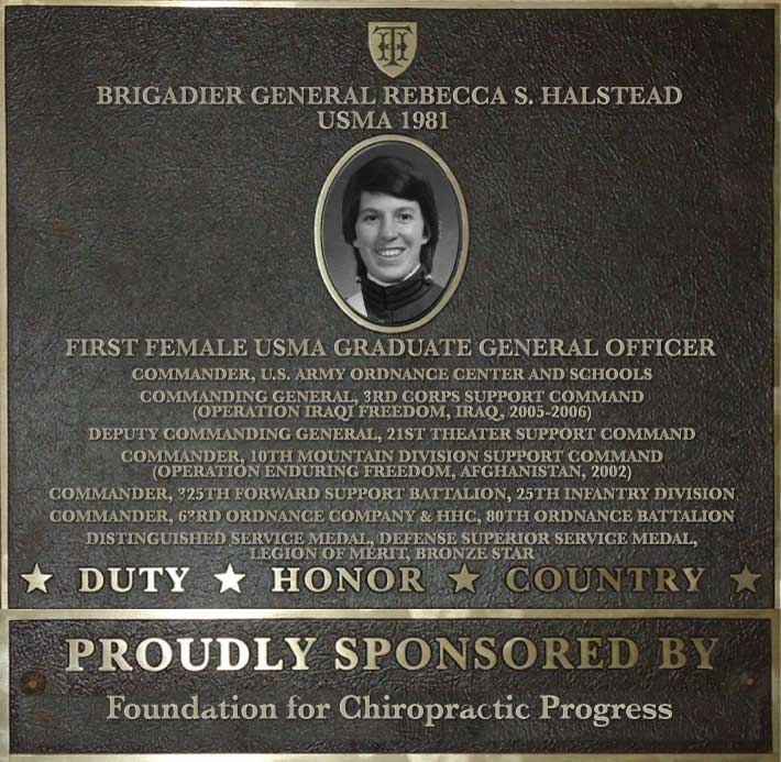 Dedication plaque in honor of Brigadier General Rebecca S. Halstead, USMA 1981