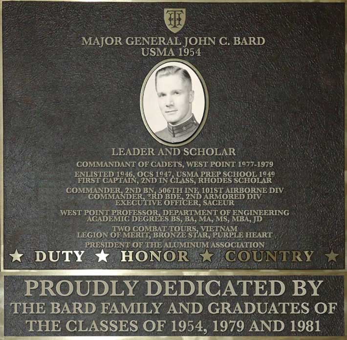 Dedication plaque in honor of Major General John C. Bard, USMA 1954