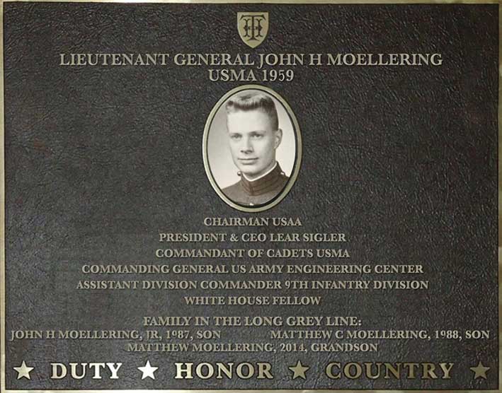 Dedication plaque in honor of Lieutenant General John H. Moellering, USMA 1959