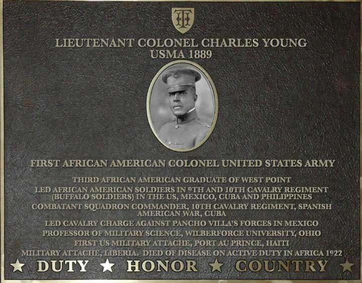 Dedication plaque for Lieutenant Colonel Charles Young, USMA 1889